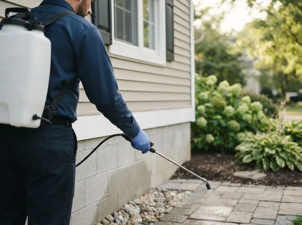 Pest control technician inspecting a home in Geuda Springs, KS